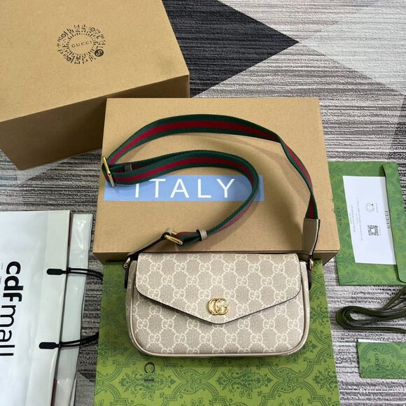 Gucci Ophidia Pochette White GG Canvas Crossbody-Beige and oatmeal Supreme - Picture 1 of 9